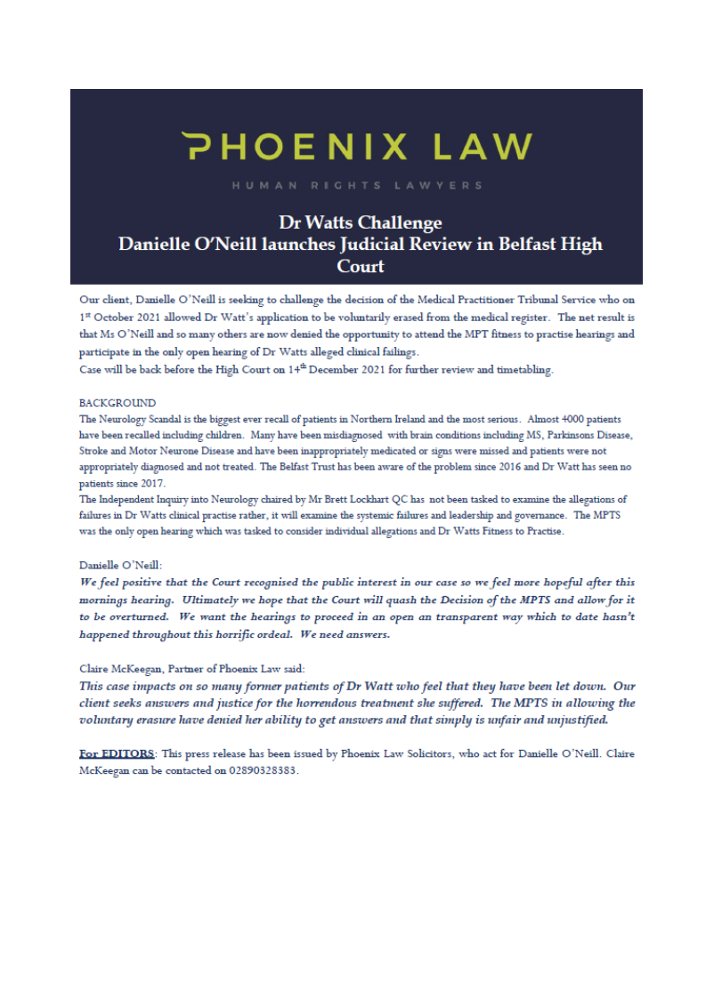 Judicial Review against Medical Practitioner Tribunal Service launches Phoenix Law